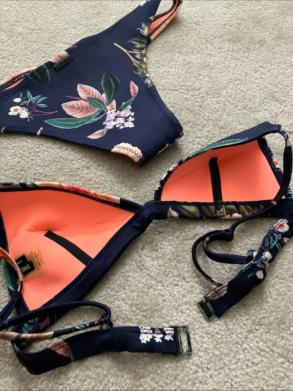 triangl swimwear Navy & Coral Floral Triangle Bikini Set